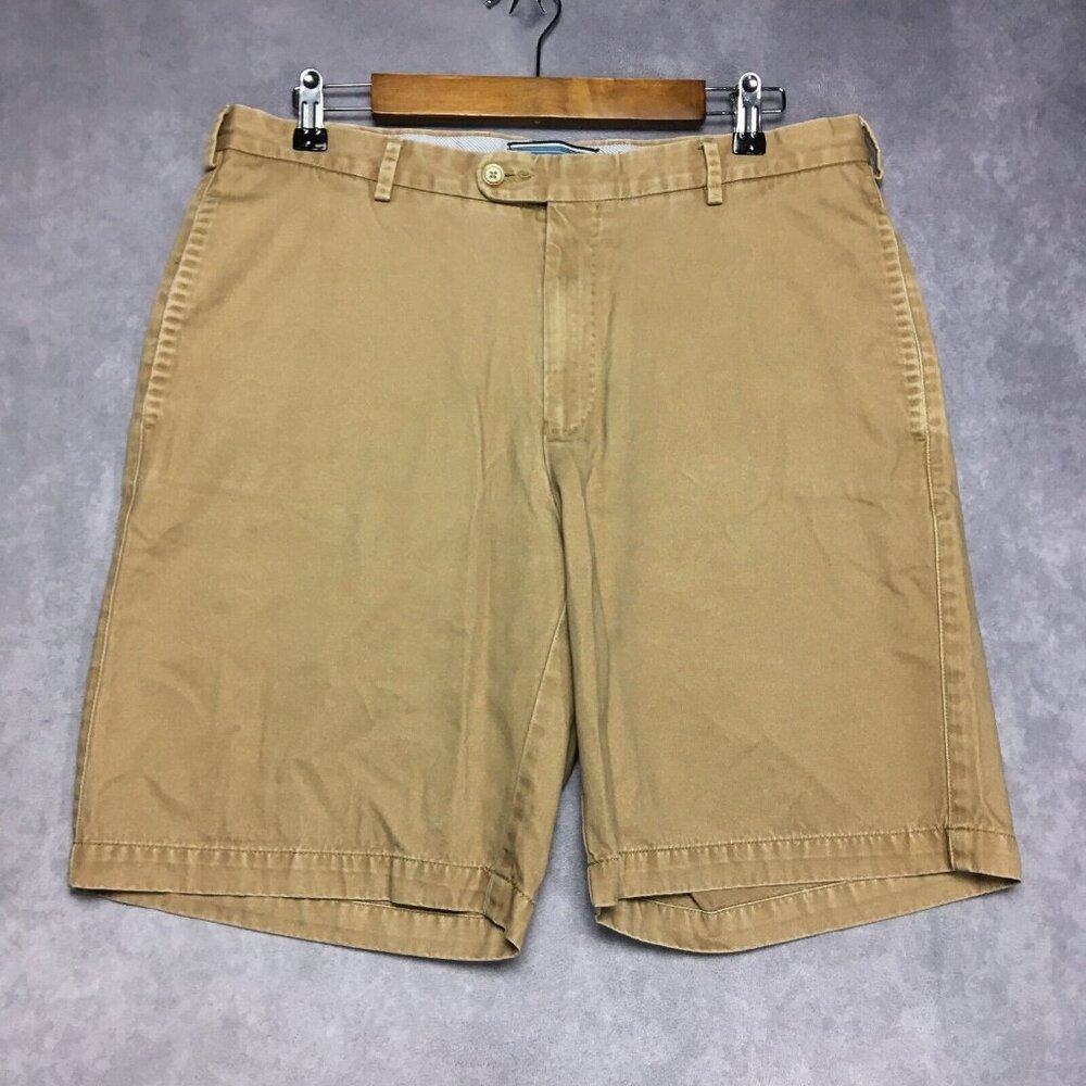 Peter Millar Mens Shorts size 34 Khaki Tan Pima Cotton Flat Front Casual Zip Fly